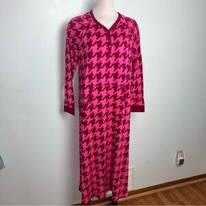 Comfort Code by Cuddl Duds Pink Houndstooth Henley Sleep Dress Nightgown Large